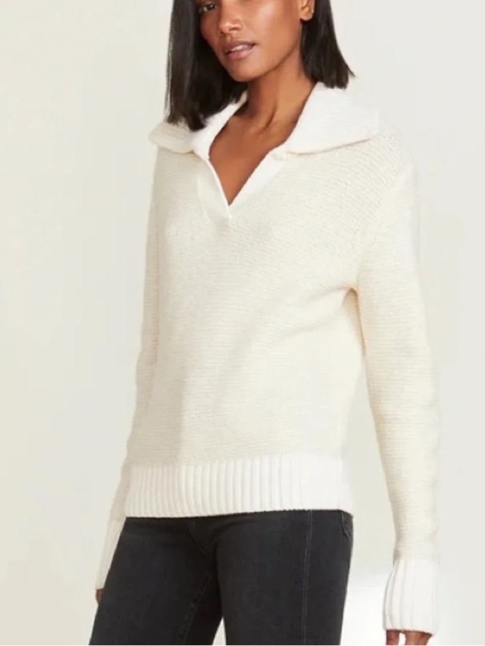 Veronica Beard Size Small Cream Split V-Neck Wool Alpaca Cashmere Brogan Sweater